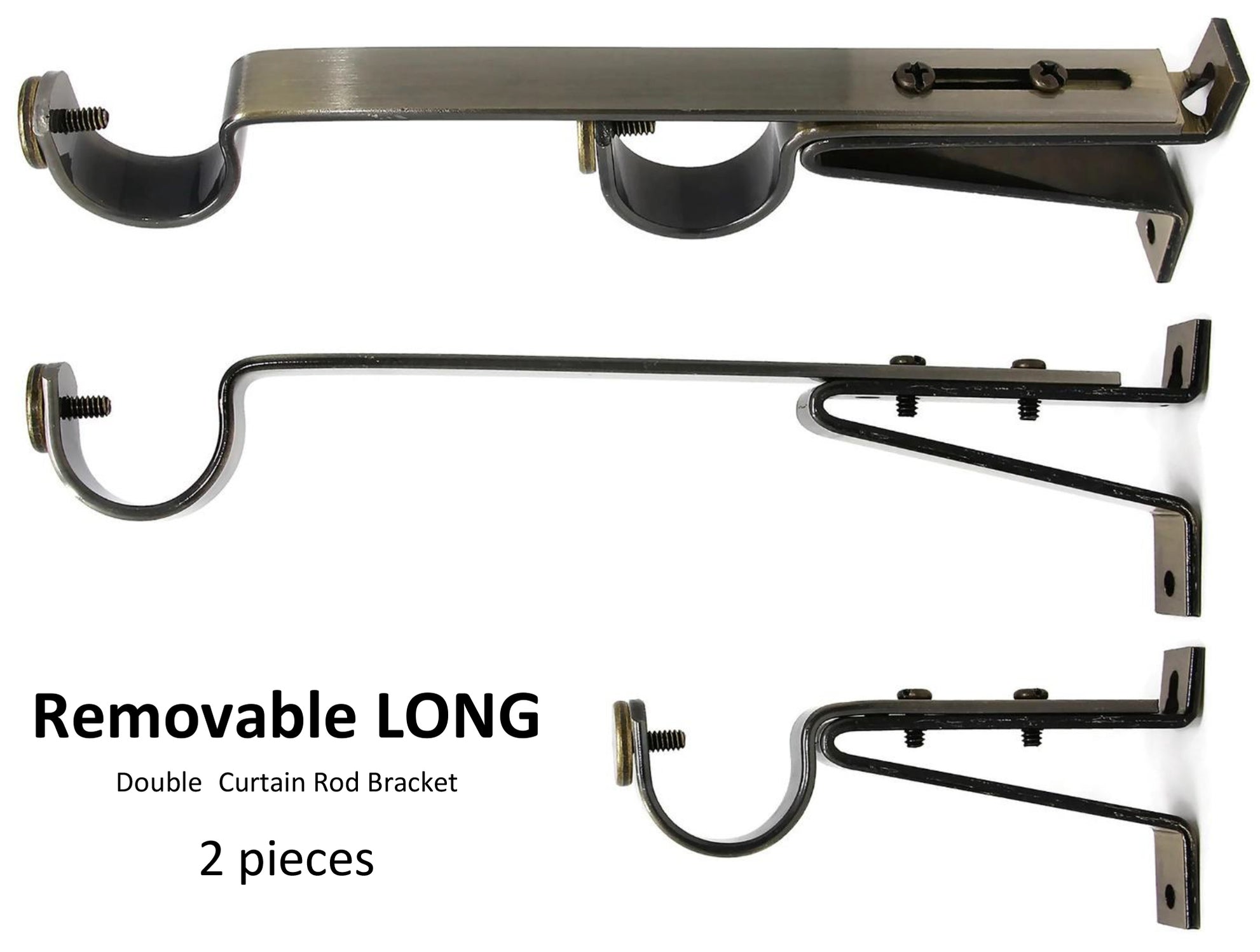 Adjustable Double Curtain Rod Bracket, up to 1 1-2 inch Diameter Rods ...