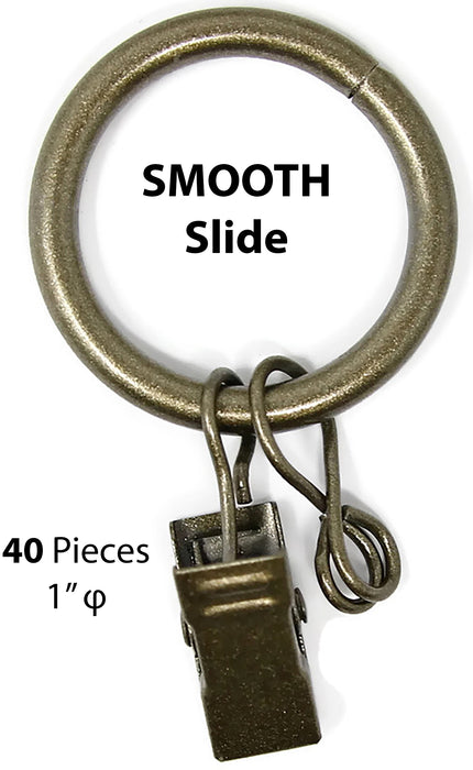 1-inch Metal Curtain Drapery Rings with Clips and Eyelets, 7 Finishes