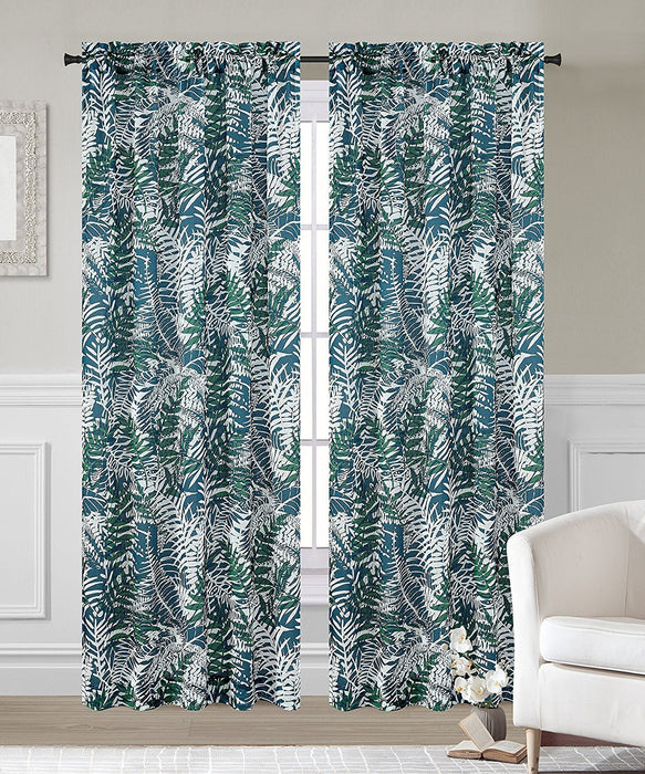 Palm Set of 2 Faux Linen Sheer Curtain Panels - 2 Colors