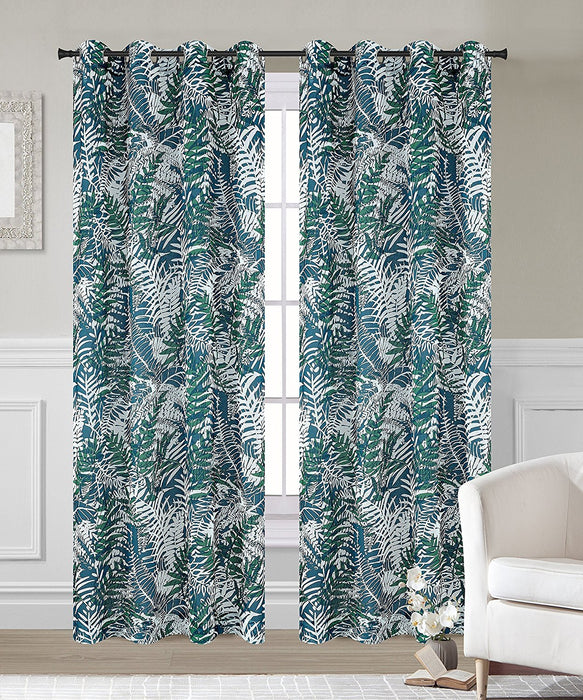 Palm Set of 2 Faux Linen Sheer Curtain Panels with Grommets - 2 Colors