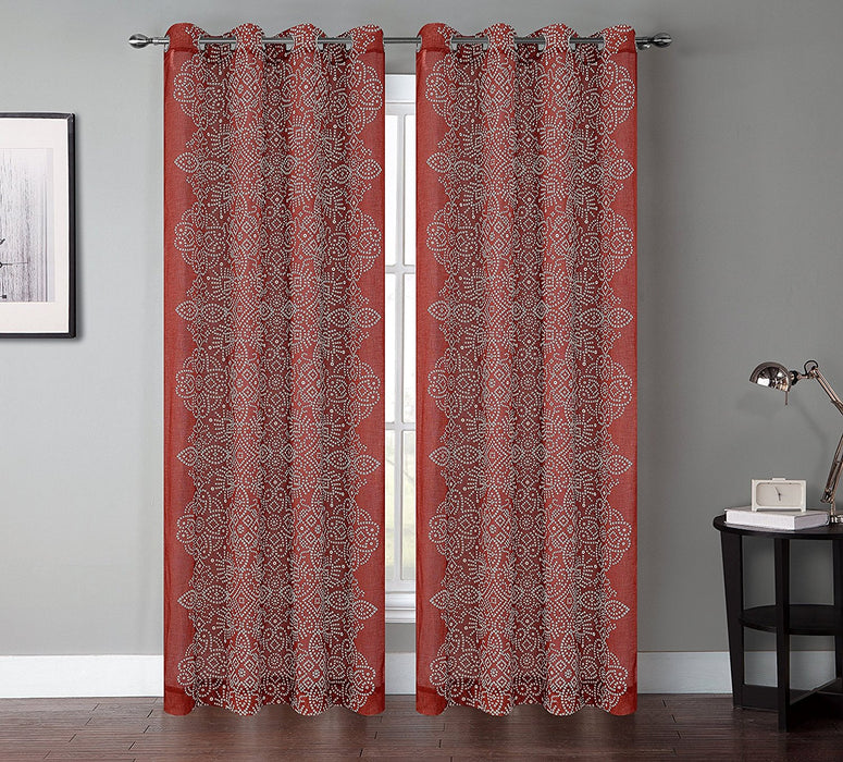 Bandhini Faux Linen Sheer Drapery Curtain Panels - 2 Colors