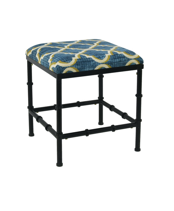 Bamboo Metal and Fabric Cushioned Ottoman, 21-inch Tall