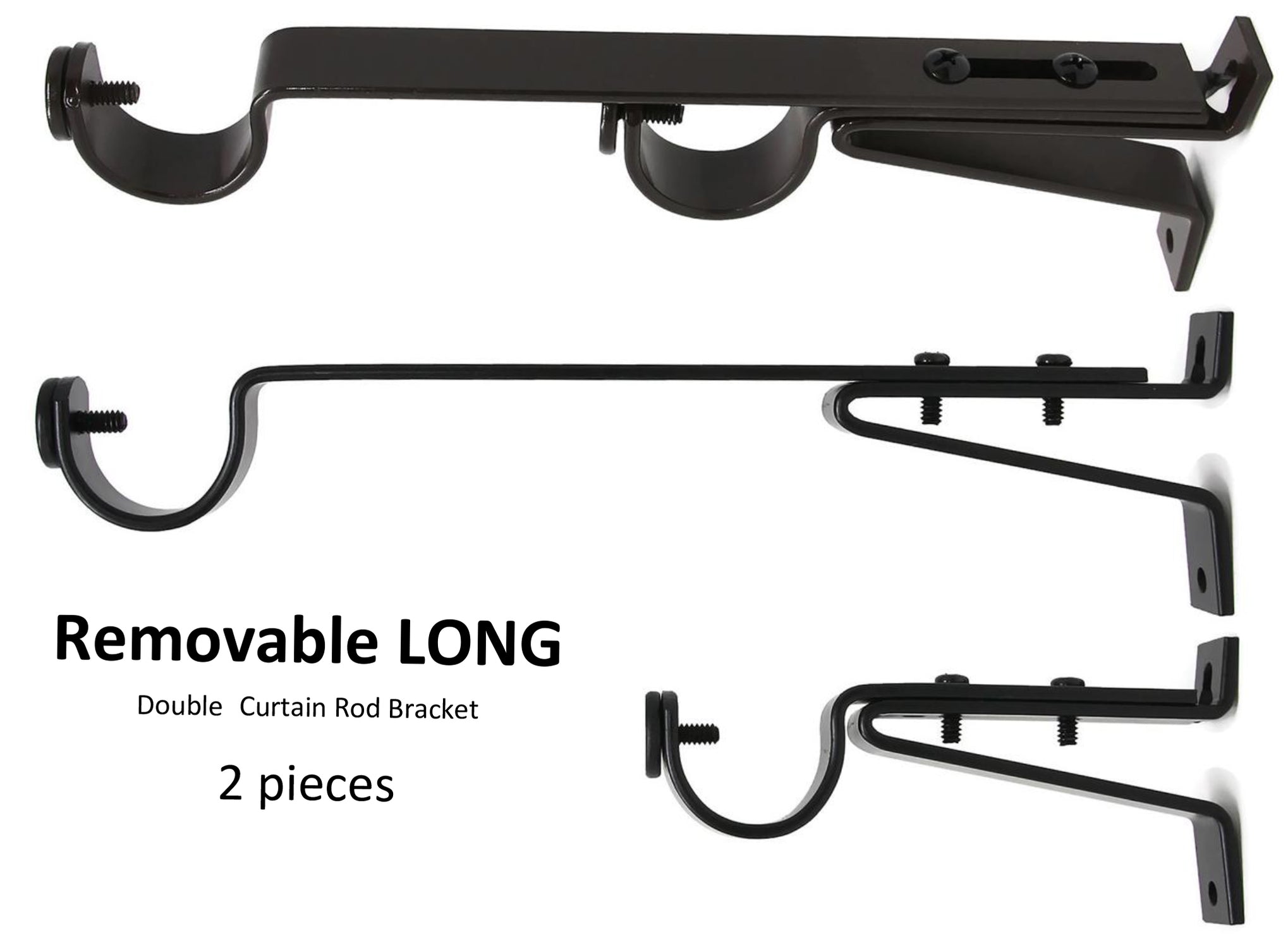 Adjustable Double Curtain Rod Bracket, up to 1 1/2inch Diameter Rods