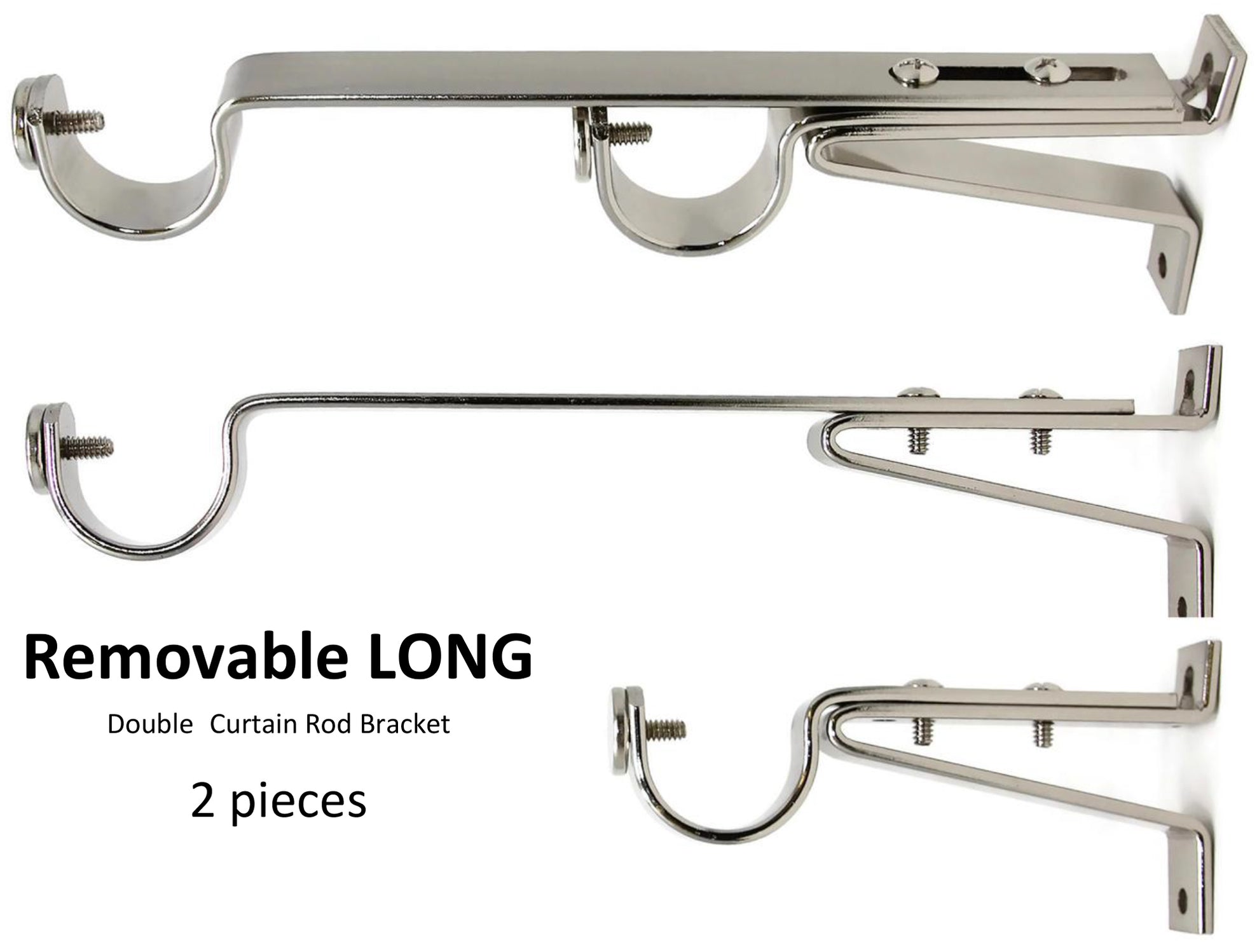 Adjustable Double Curtain Rod Bracket, up to 1 1/2inch Diameter Rods