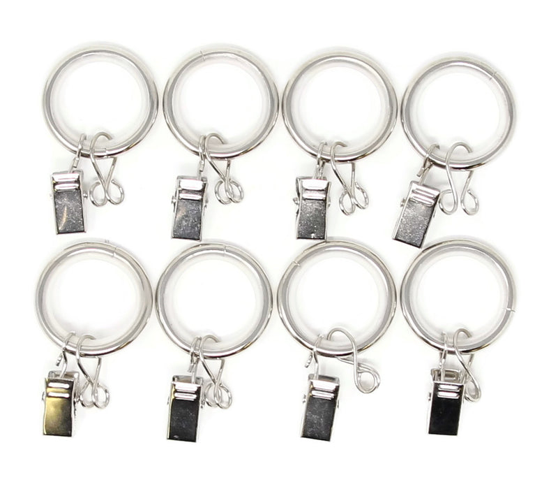 Urbanest 1-inch Metal Curtain Rings with Clips, Eyelets and Nylon Inserts Quiet Smooth (Set of 8), Fits up to 3/4 Inch Rod, Glossy White