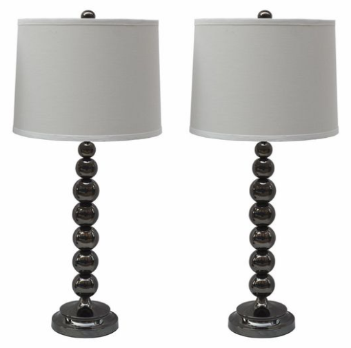 Set of 2 Stacked Ball Table Lamp with Linen Shade - 7 Colors