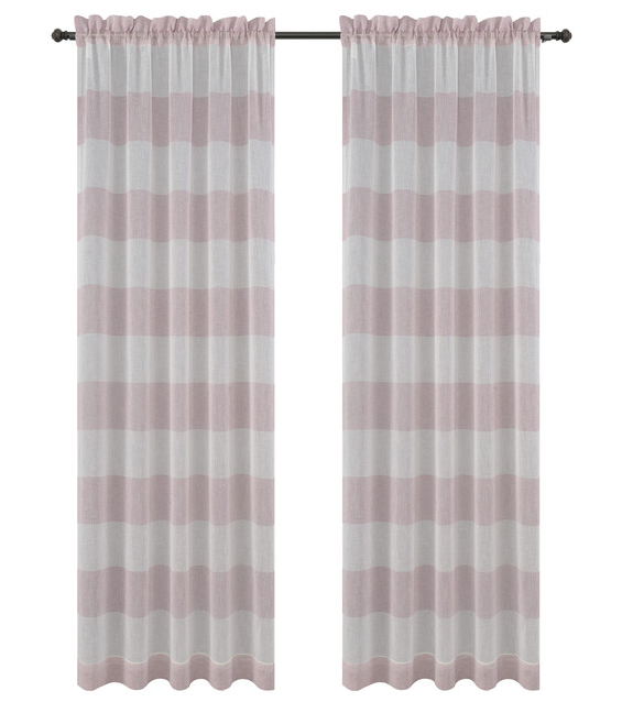 Nassau Faux Linen Sheer Striped Curtain Panels with Rod Pocket - 7 Colors