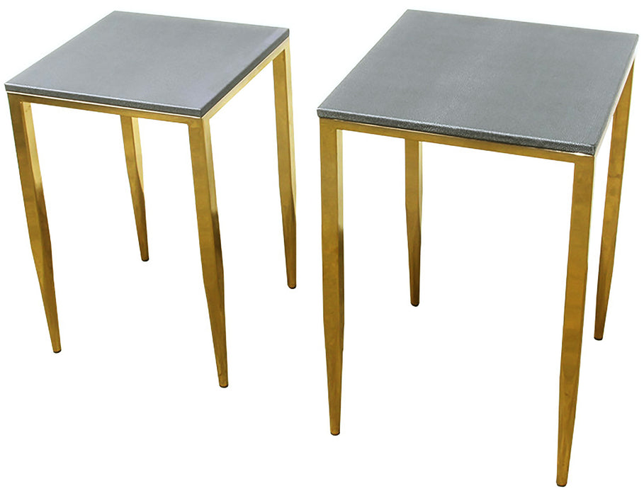 Urbanest Wrightwood Set of 2 Nesting Tables, Faux Shagreen in Gray with Gold Metal, 22 1/4-inch and 20 1/2-inch Tall