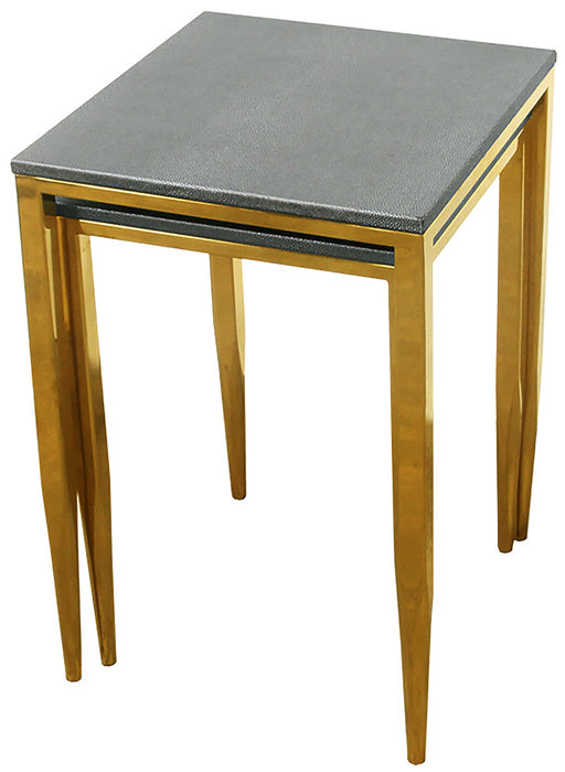 Urbanest Wrightwood Set of 2 Nesting Tables, Faux Shagreen in Gray with Gold Metal, 22 1/4-inch and 20 1/2-inch Tall