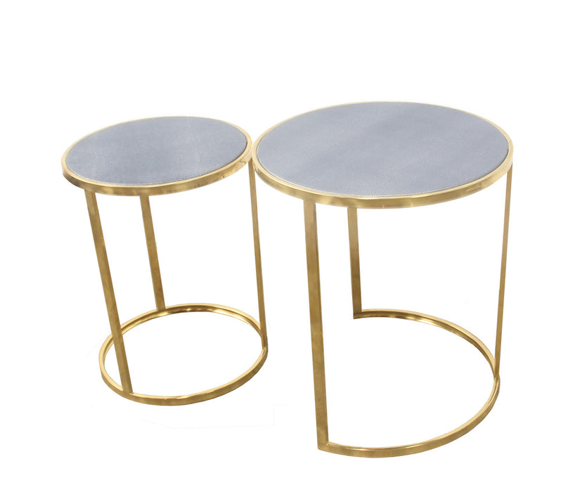 Urbanest Charles Set of 2 Nesting Tables, Faux Shagreen in Gray with Gold Metal, 22-inch and 20 1/2-inch Tall