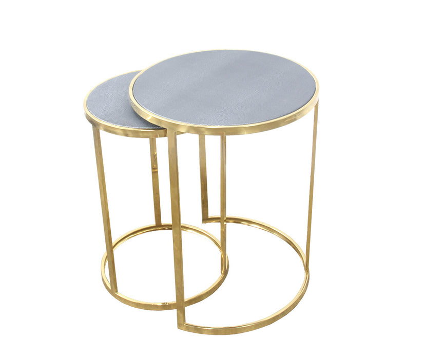 Urbanest Charles Set of 2 Nesting Tables, Faux Shagreen in Gray with Gold Metal, 22-inch and 20 1/2-inch Tall