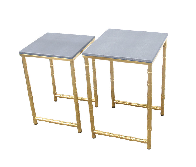 Urbanest Bamboo Leg Set of 2 Nesting Tables, Faux Shagreen in Gray with Gold Metal, 22 1/2-inch and 20 3/4-inch Tall